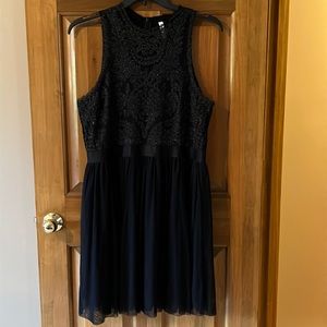 Xhileration Black Shimmer Lace and Tulle Cocktail Dress